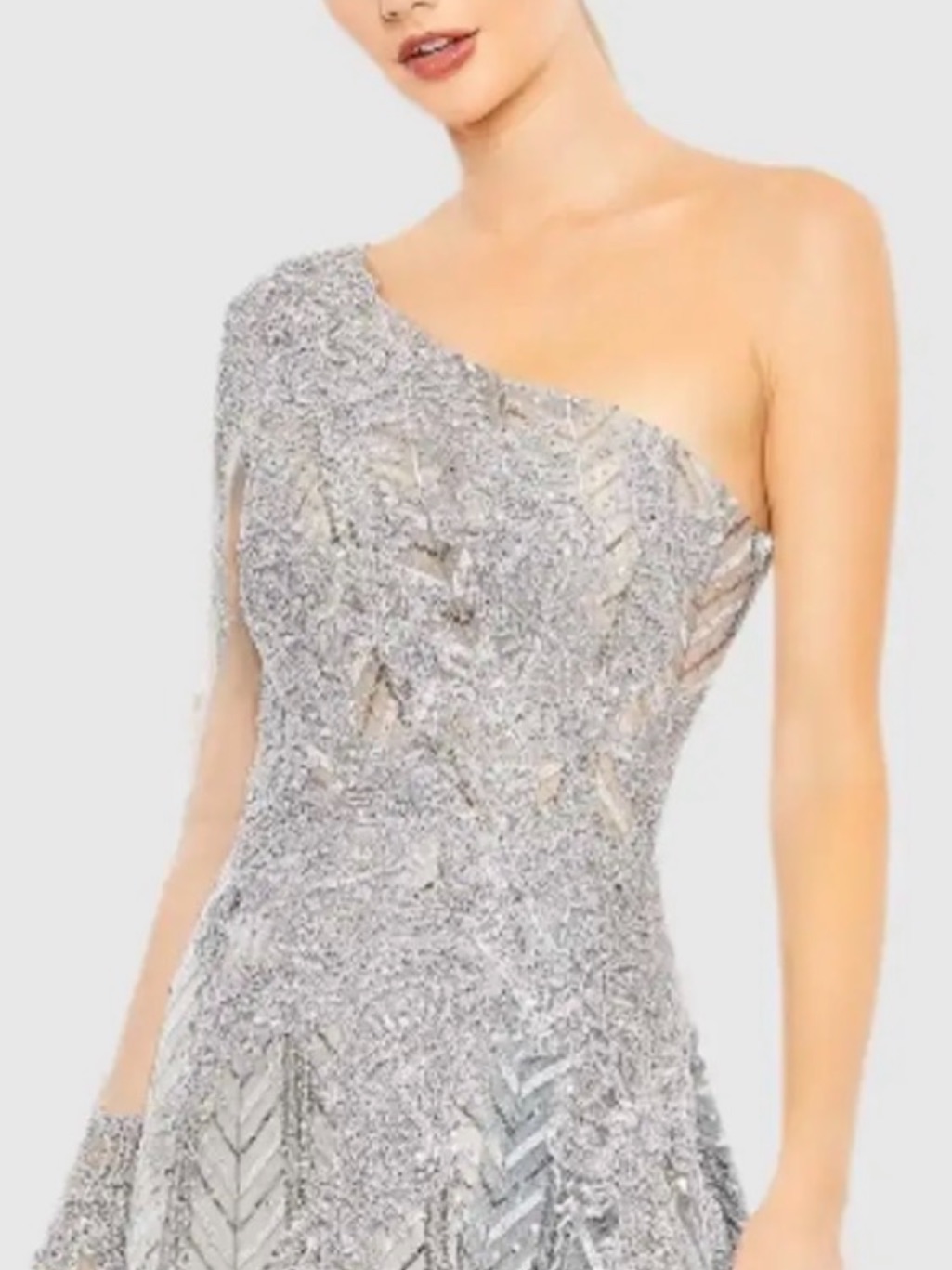 Mac Duggal 20401 Platinum Beaded One Shoulder A Line Gown Nwt Sz 8 — image 6 of 8